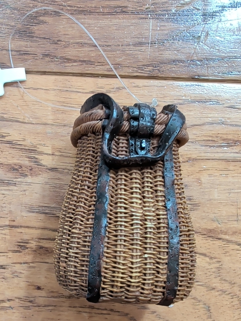 Department 56 Pastimes Woven Rattan Mini Backpack Bag in Brown with Dark Trim